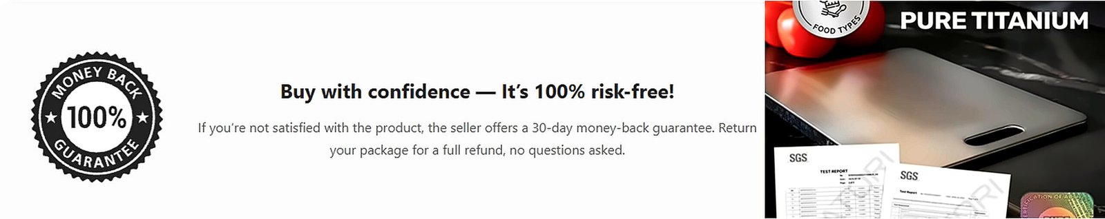 Buy with confidence — It’s 100% risk-free! If you’re not satisfied with the product, the seller offers a 30-day money-back guarantee. Return your package for a full refund, no questions asked.